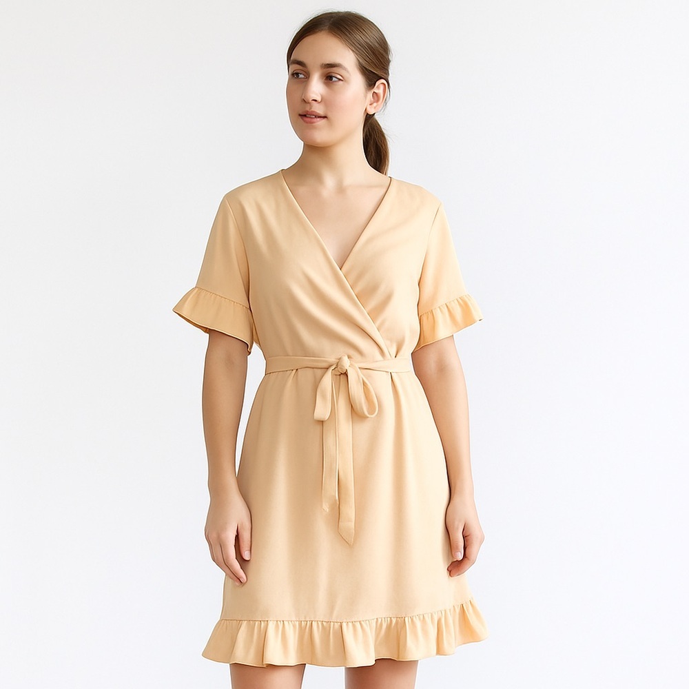 Love Sadie Faux Wrap Dress |‎ Butter Yellow | Officecore